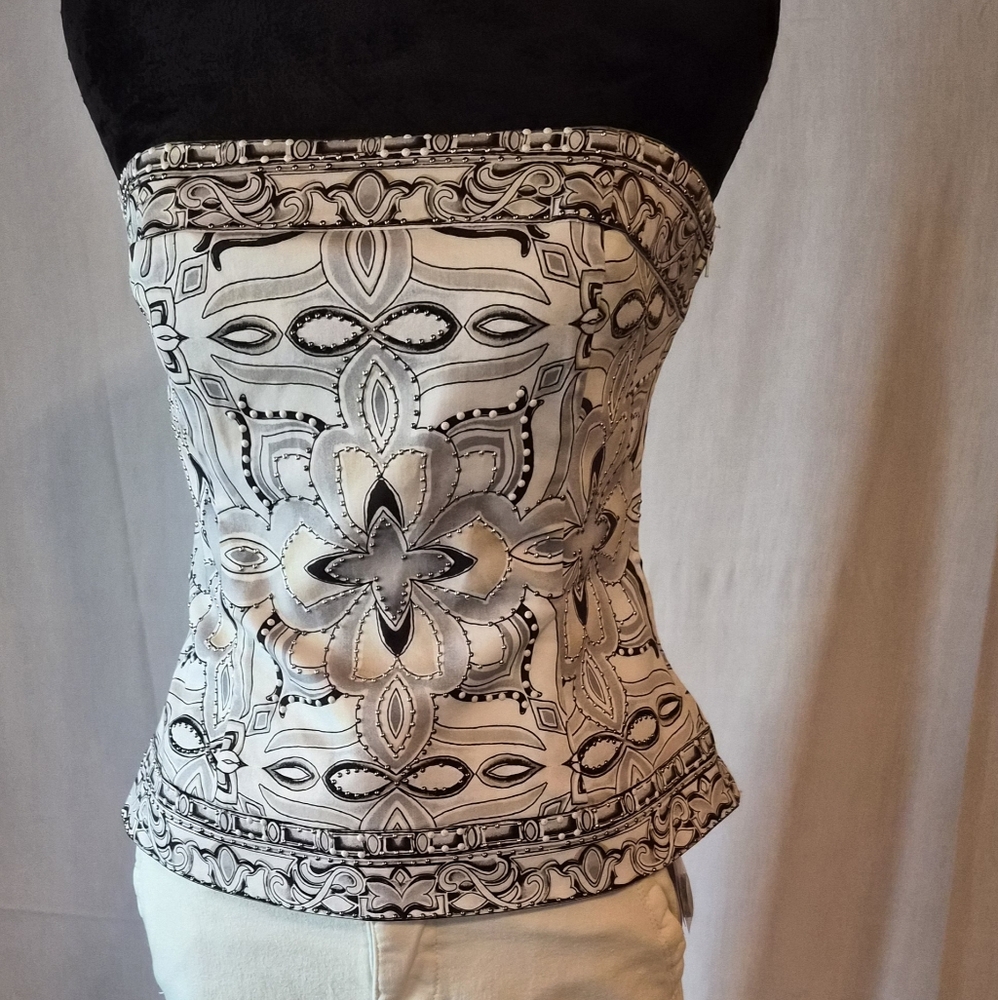 White House Black Market Black and White Strapless Blouse